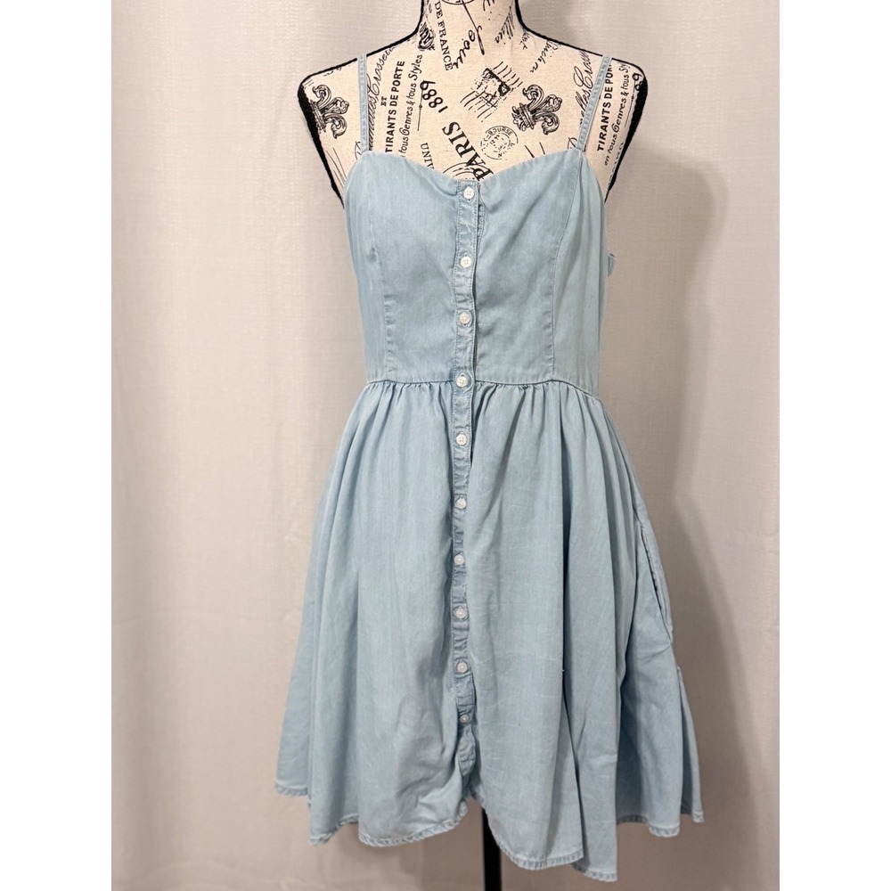 French Connection Light Wash Tencel Button Down Mini Dress Blue US 4